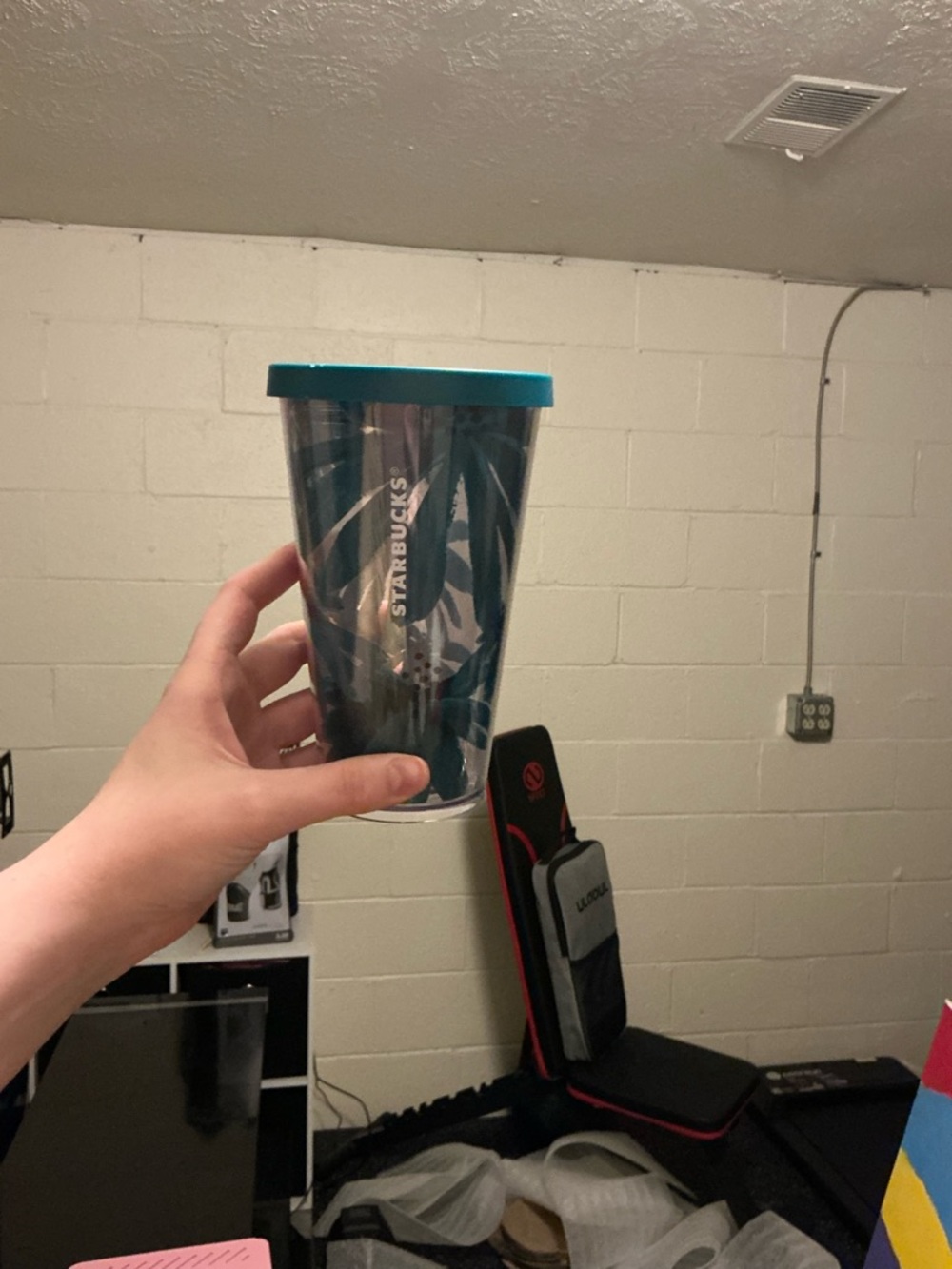 Starbucks Teal Printed Travel Cup with Teal Lid